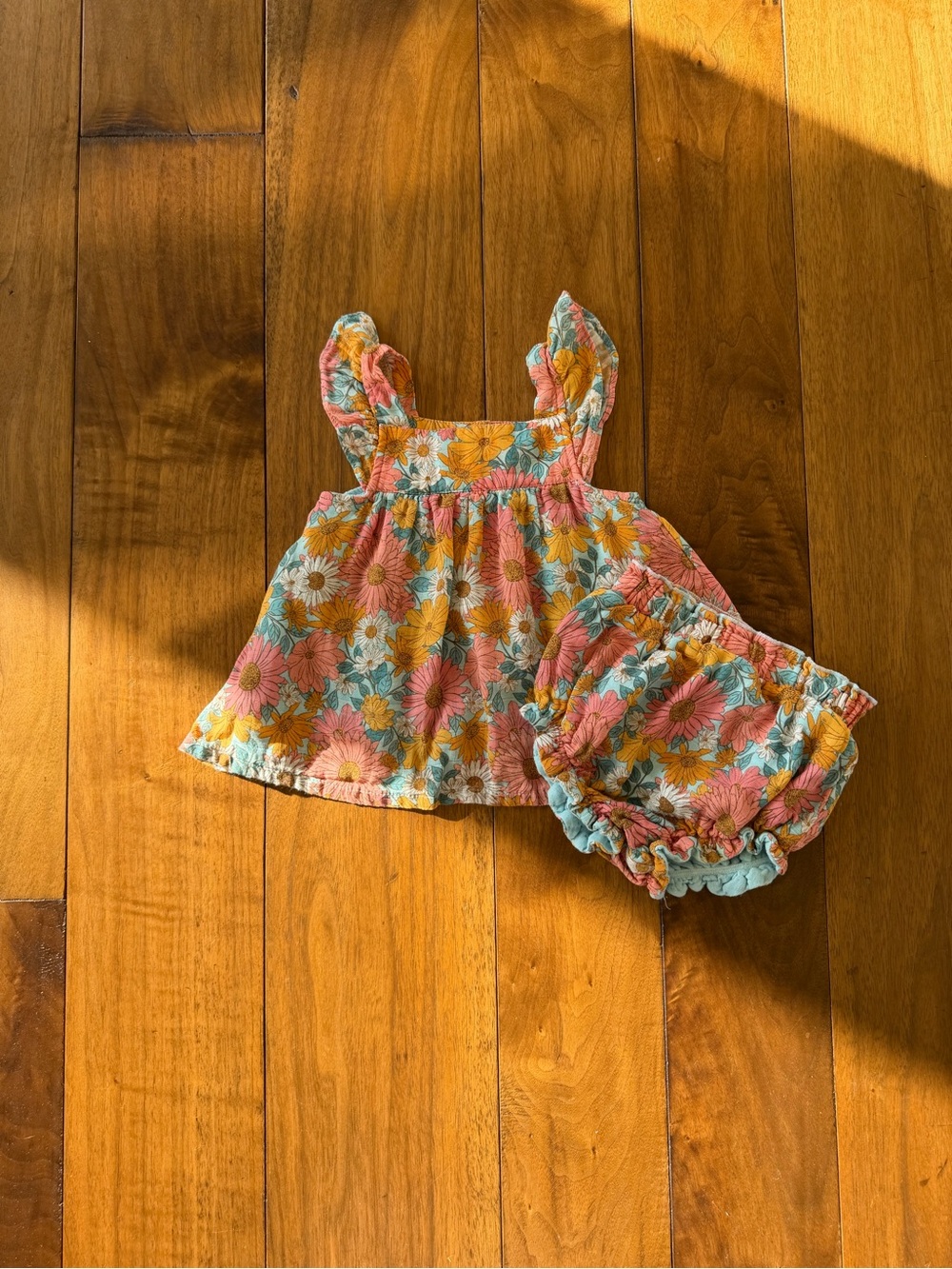 Tullabee Floral Ruffle Dress & Diaper Cover - Pink, Yellow & Teal 18 - 24 months